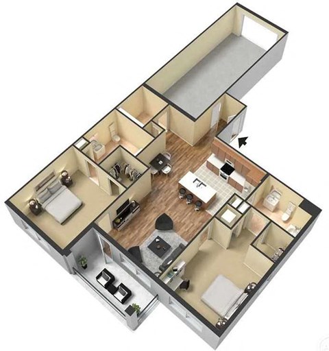 Floor plan for 2 beds, 2 baths, 1200 sqft